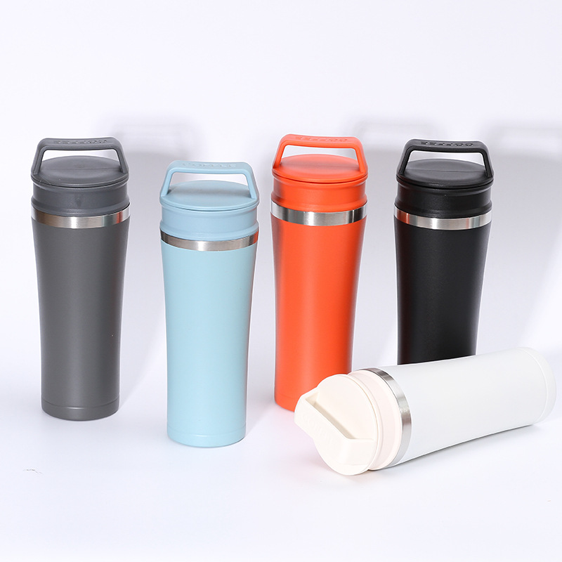 Nuevo 304 taza de café portátil de acero inoxidable al aire libre taza de coche portátil personalidad creativa doble tapa ventosa