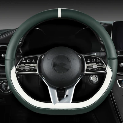 Steering wheel cover, Cross-border Panapi car steering - d-shaped-dark-green-white-plastic-ring-38cm