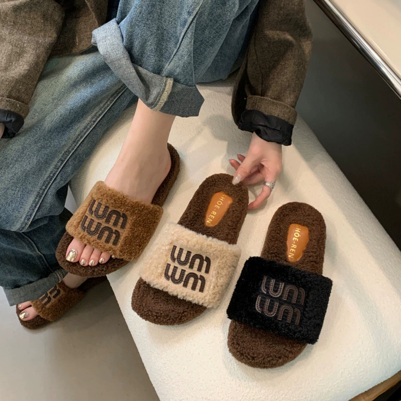 Осень и зима 2024 новые овечья шерстяные кролики шерстяные тапочки шерстяные тапочки шерстяные тапочки женские толстые шерстяные туфли