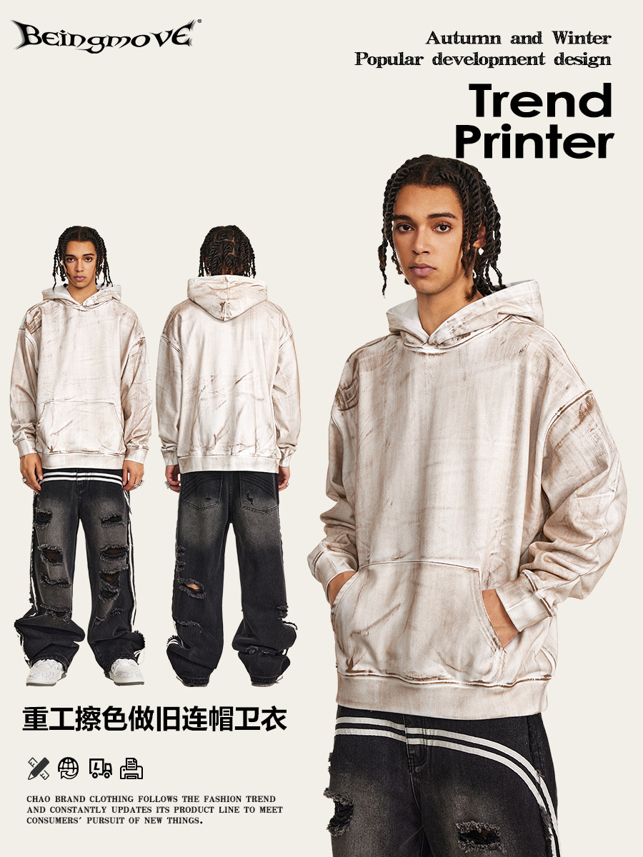 2025 otoño estilo americano de moda de la calle retro hacer vieja camisa retro hombro caer camisa con sombrero oversize ropa de hombre