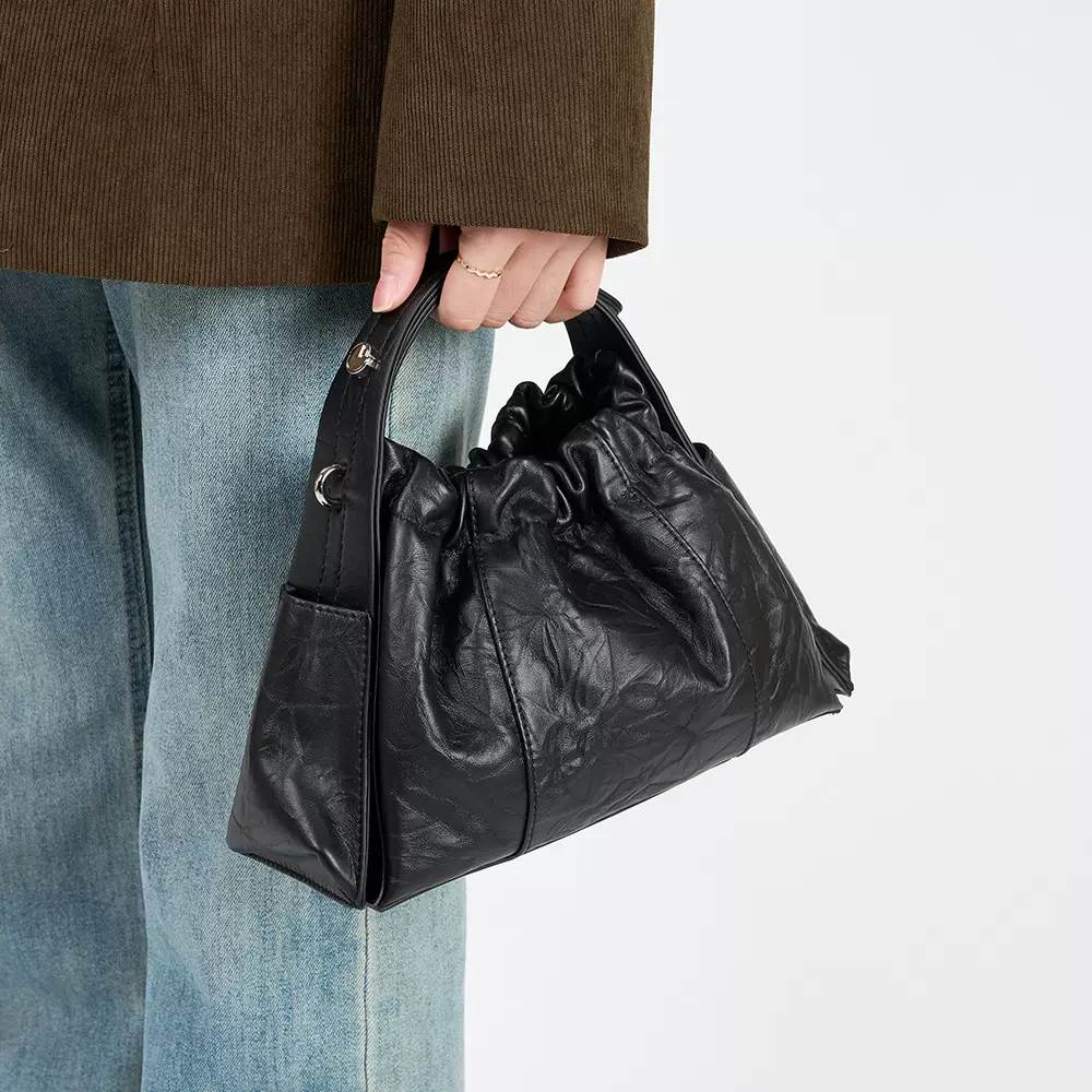 新款小众设计手抓纹牛皮手提包经典百搭女士斜挎包时尚复古单肩包