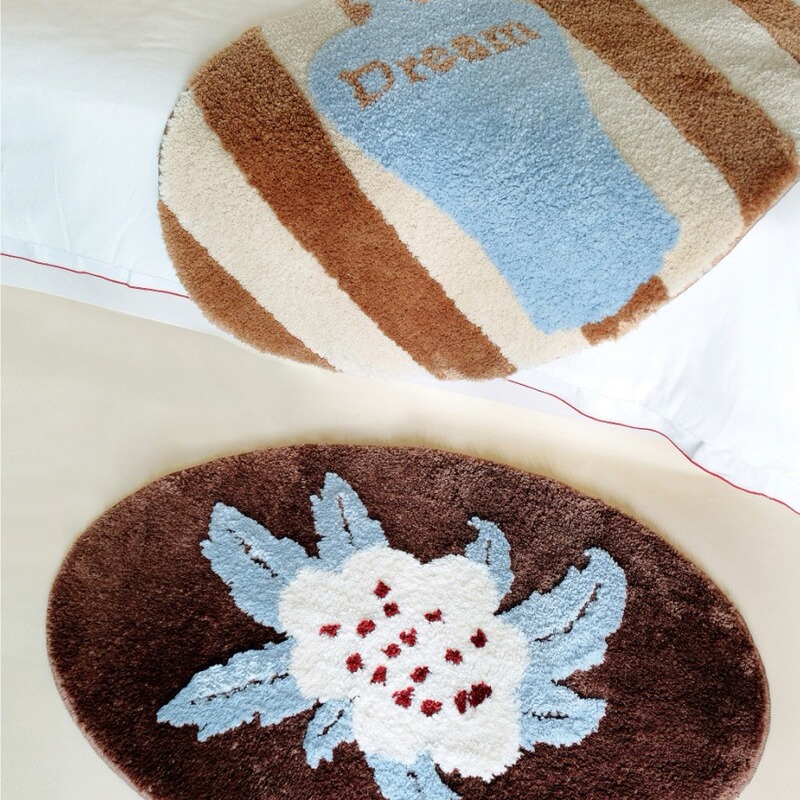 French Style Entry Luxury Style Oval Tufted Carpet Home Bedroom Bedside Carpet Study Desk and Chair Thickened Flocking Carpet