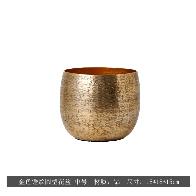 황금 망치로 두드린 둥근 화분 중간 크기 18*18*15cm