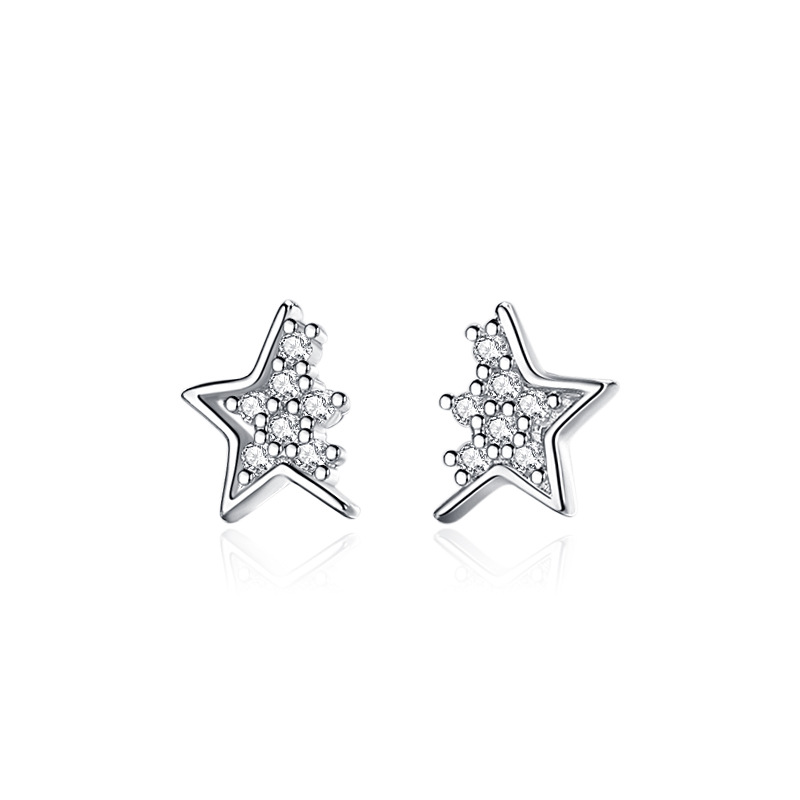 Pendientes de plata aguja femenina creativa estrellas pendientes de plata s925 al por mayor diamante diseño coreano SENTIDO DE Japón y Corea viento