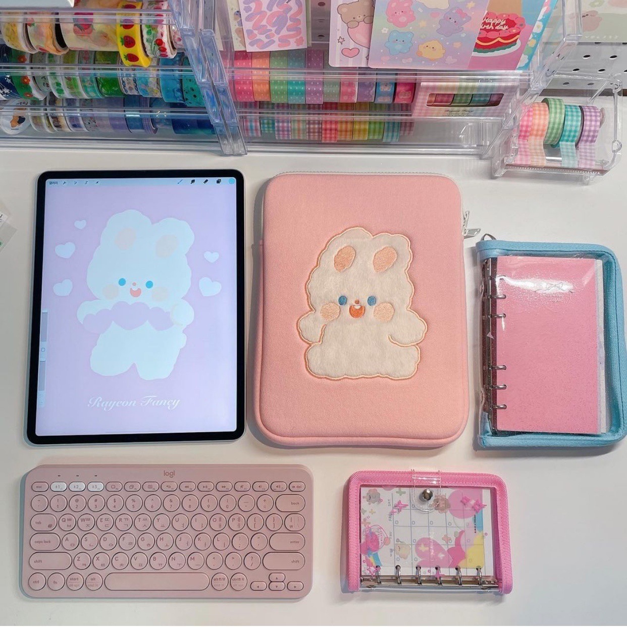 Foreign Trade Rayins Embroidered Korean Bowknot iPad Tablet Case Inner Sleeve Eon Cute Rabbit Storage Bag Cross-Border