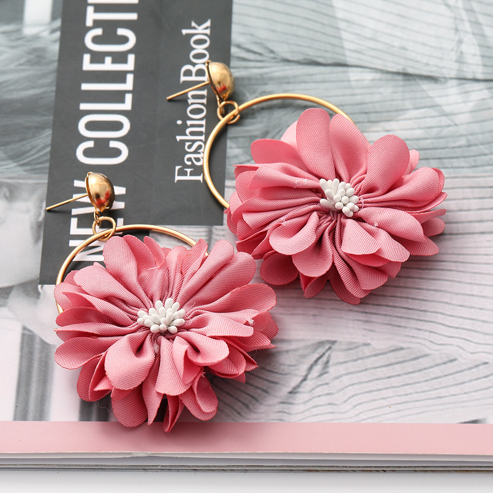 New Fashion Multi-layer Chiffon Cloth Lace Flower Earrings display picture 5