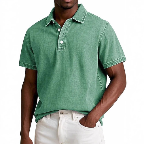 New Independent Station men's fashionable solid color retro short-sleeved lapel polo shirt
