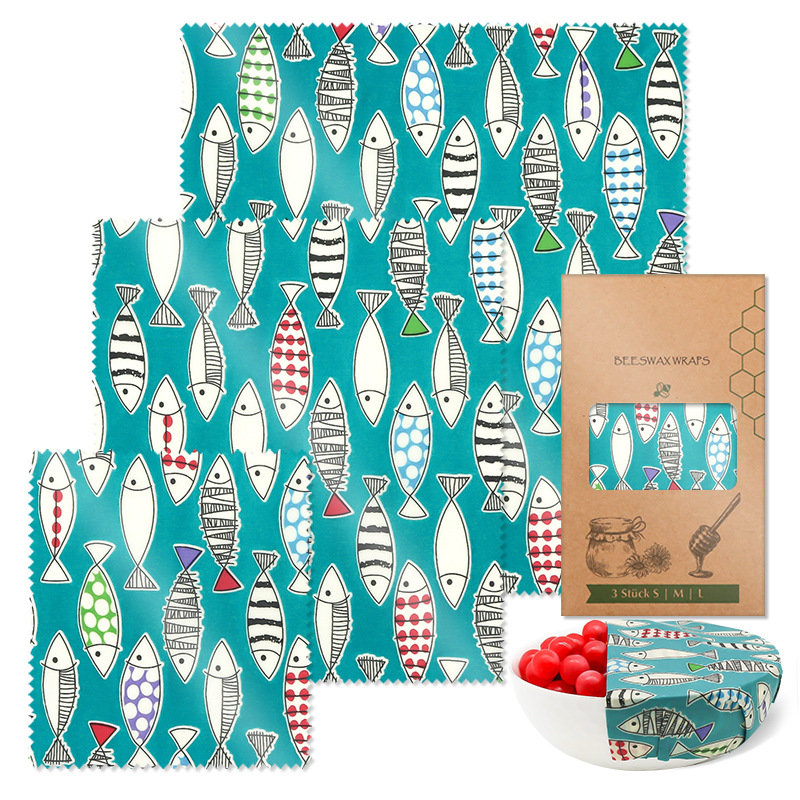 파란색 바닥 물고기 깃발 세 조각 세트; 밀랍 신선한 보관 포장; 종이/판지