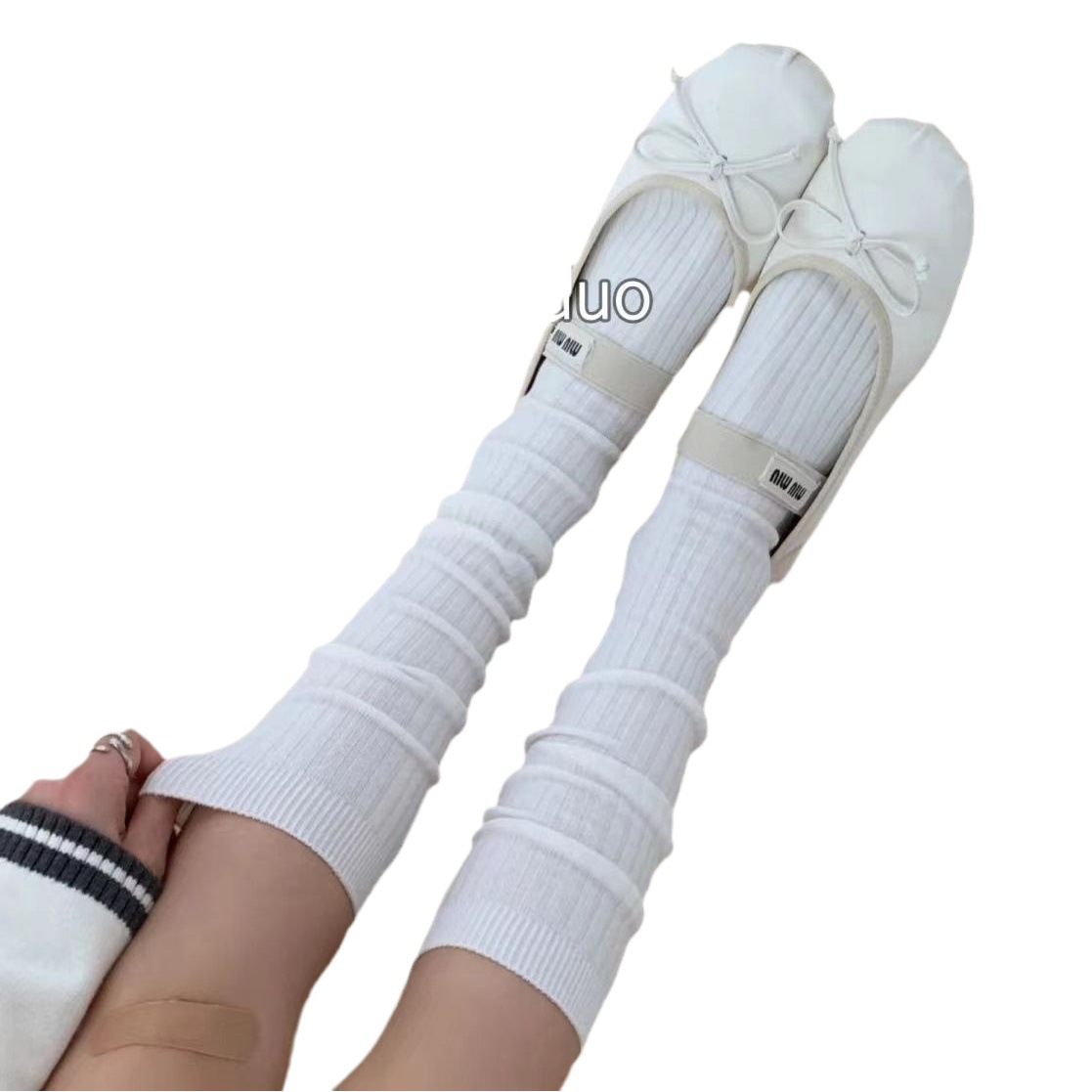 Creamy White Vertical Shaped Calf Socks Women's Spring and Summer Warm Slimming All-match Mid-tube Socks Japanese-style Grey Stacked Socks for Children