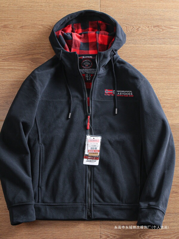 Thermal Storage Functional Fabric Japanese Autumn and Winter Men's Embroidered Fleece Thickened Warm Hooded Sweatshirt Jacket
