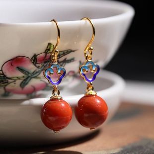 Clouds sterling silver jewelry natural south red agate cloisonne retro ethnic style long temperament earrings earrings