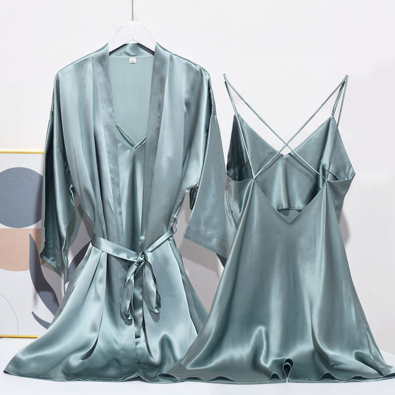 Size 4XL Silk Nightgown Slip Skirt Mulberry Silk Nightgown Women's Beautiful Back Sexy Pajamas Two-piece Set Ins Style