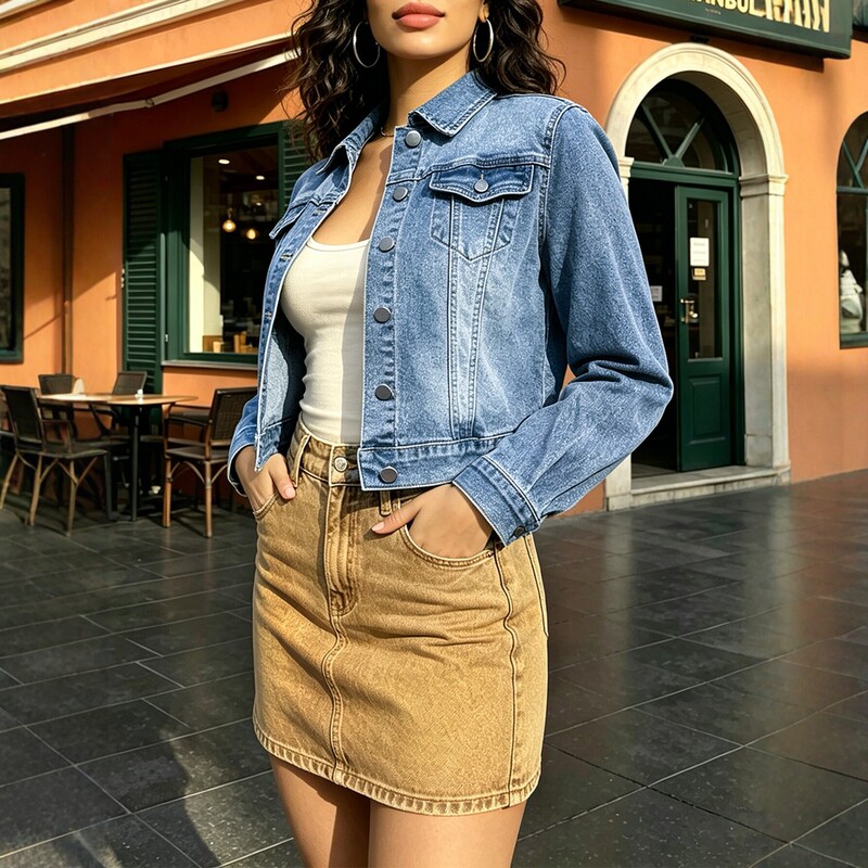 2026 Cross-Border European and American WHIS Women's Denim Blazer Single-Breasted Stand Collar Solid Color Casual Versatile Slim Fit Women's Jacket 2026 Cross-Border European and American WHIS Women's Denim Blazer Single-Breasted Stand Collar Solid Color Casual Versatile Slim Fit Women's Jacket
