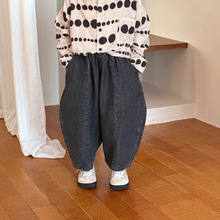 蒙田童装2025新款儿童弯刀牛仔老爹裤童套装男女童帅气春秋哈伦裤