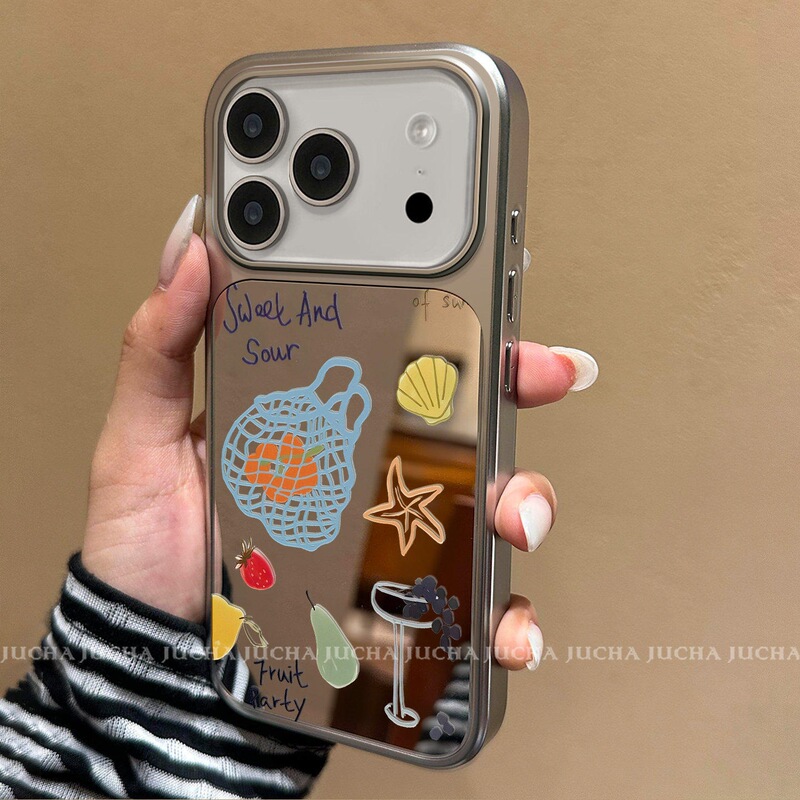 Suitable for Apple 17 Phone Case, High-End Feel, Ip16Promax Full Edge Coverage, Fashionable Mirror Surface, Starfish Fruit Shopping Bag Design