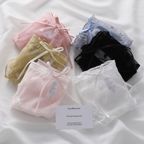 Women's underwear pure desire women's summer romantic love women's lace Japanese girl ultra-thin mesh see-through shorts triangle