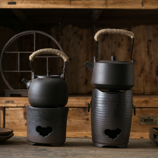 J8 Earthenware Straight-Fired Teapot Retro Outdoor Coarse Pottery Open Fire Teapot Black Pottery Water Kettle Carbon Stove Teapot G3