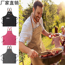 外贸加厚帆布围裙家用厨房烧烤奶茶咖啡店防油防水工作服围裙批发