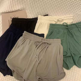 欧美夏季运动休闲短裤女百搭跑步阔腿裤居家热裤外穿纯色瑜伽裤