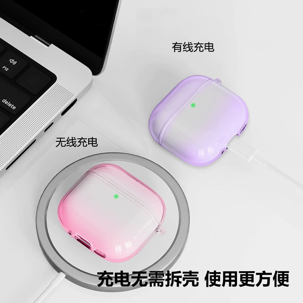 Защитный чехол Apple AirPods4, ТПУ градиент, комплект из 3 предметов с очистителем и серебряной пряжкой