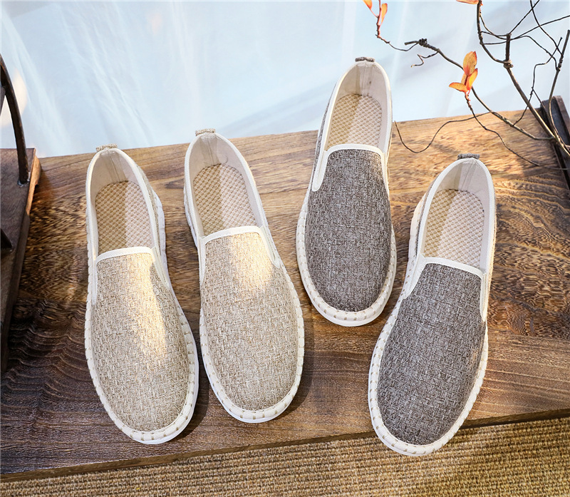 Yunnan Dali new summer ethnic style canvas handmade flat heel slip-on old Beijing men's cloth shoes plain cotton and linen fashion