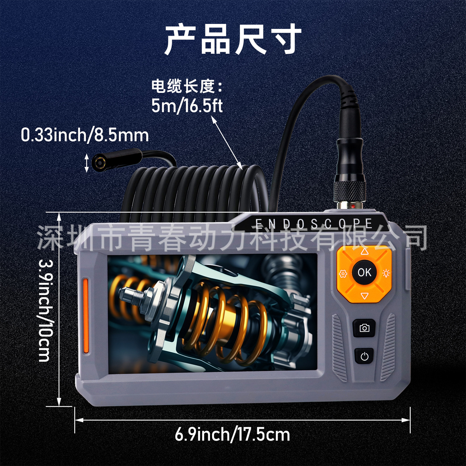 Industrie-Endoskop Dual-Objektiv 1080P HD, flexibles Rohr, LED-Beleuchtung