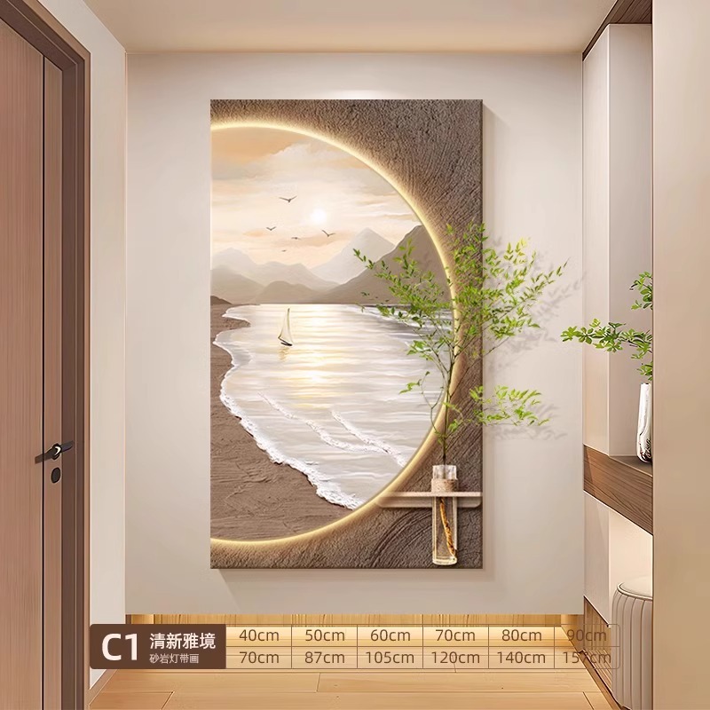 クリーム風客間背景壁装飾画水培緑植戸は玄関廊下の通路壁画を掛けている