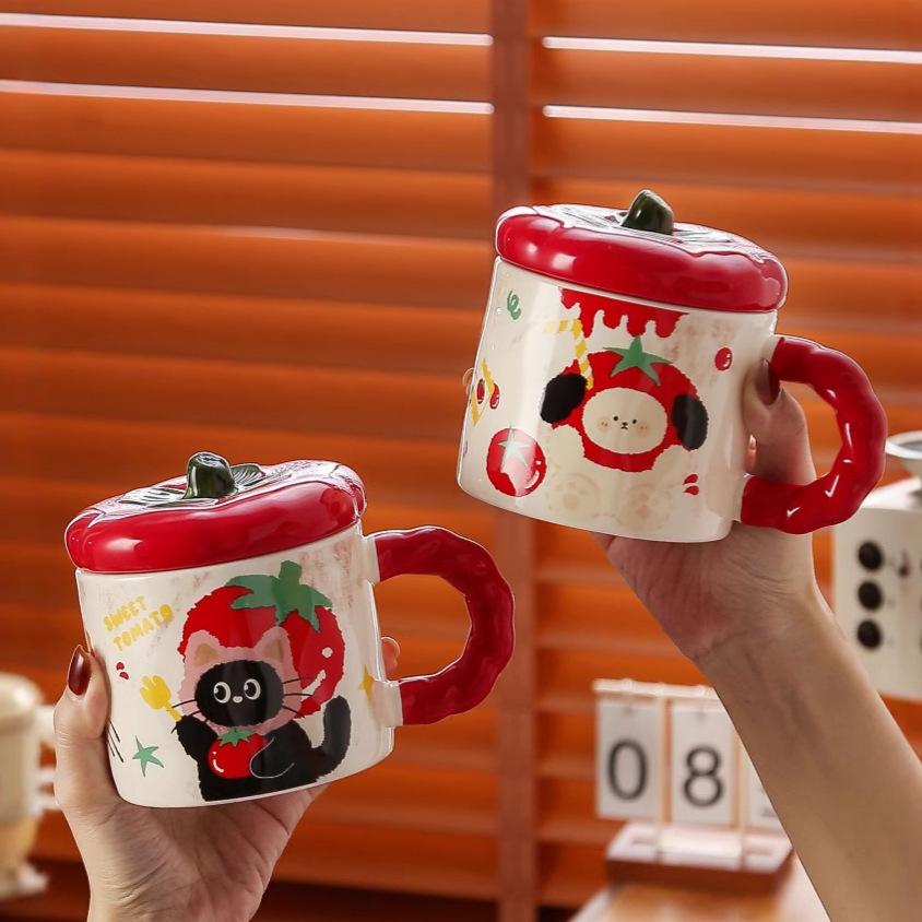 可爱卡通动物马克杯伴手礼喜庆柿子杯高颜值杯子陶瓷咖啡杯水杯