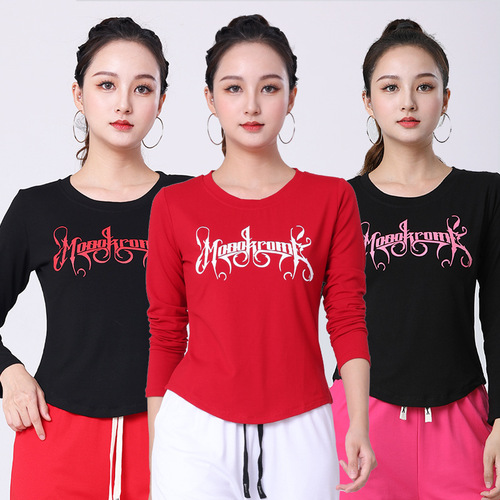 Autumn/Winter New Fleece Round Neck Printed Long Sleeve Women's Knit Cotton Fleece Long Sleeve Warm Square Dance Wear