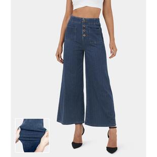 T 60174 Button Stretch Wide Leg Jeans �ſۏ������ѝ
