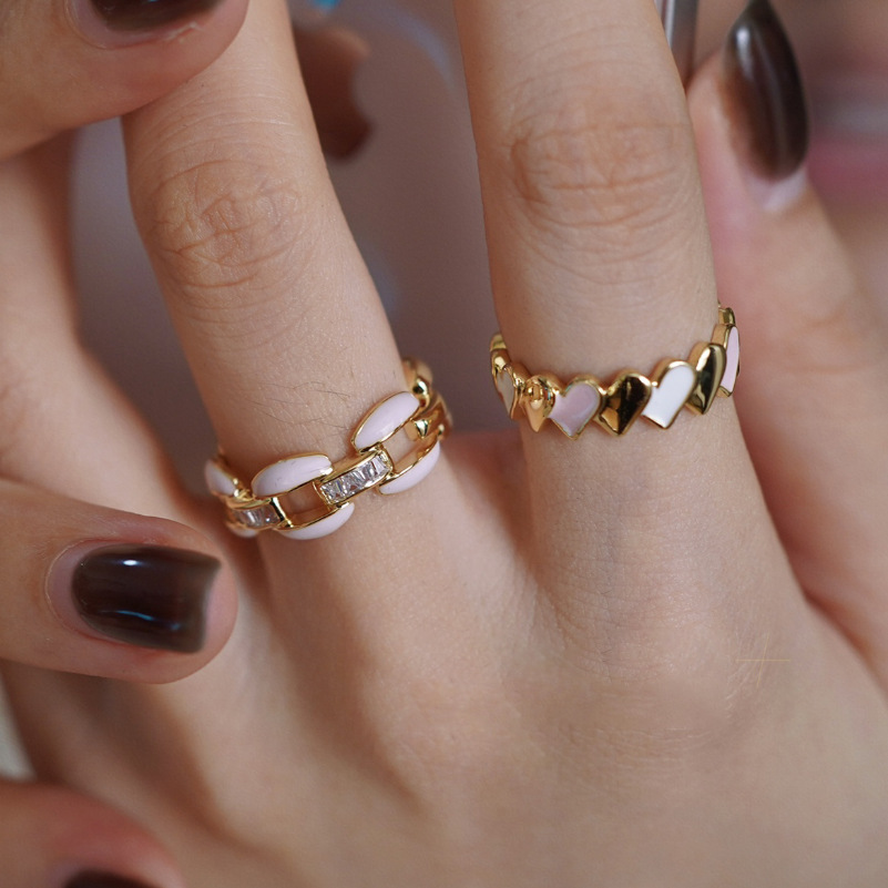 Rings Classification Copper Inlay Heart Shape Zircon Rings
