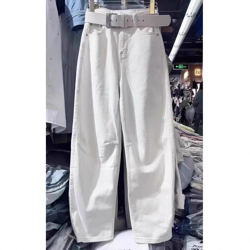 White Wide-Leg Jeans for Women, Autumn Style, Plus Size, High-Waisted, Loose, Casual, Petite, Slim-Fit, Straight-Leg Banana Pants
