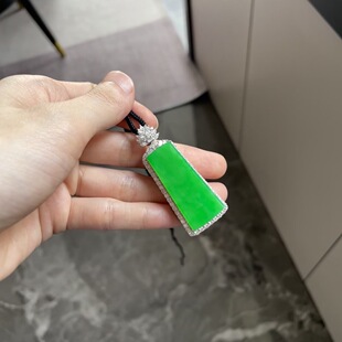 Ice-Type Yang Green Jade Pendant Burmese Jade Treatment Inlaid Full Green Peace Brand Men and Women Gift