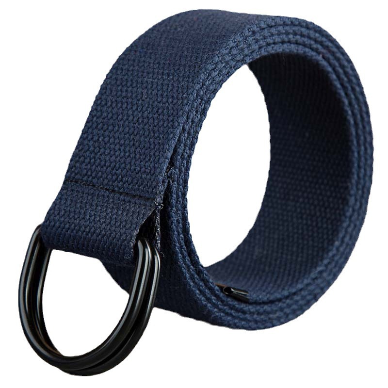 Doble anillo hebilla cinturón de lona hombres y mujeres negro tipo D hebilla cinturón de tela medio anillo alargado pantalones de lona cinturón