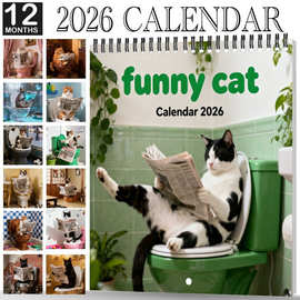 亚马逊实用便捷Funny Cat Calendar 2026年趣味猫咪挂历方形挂历