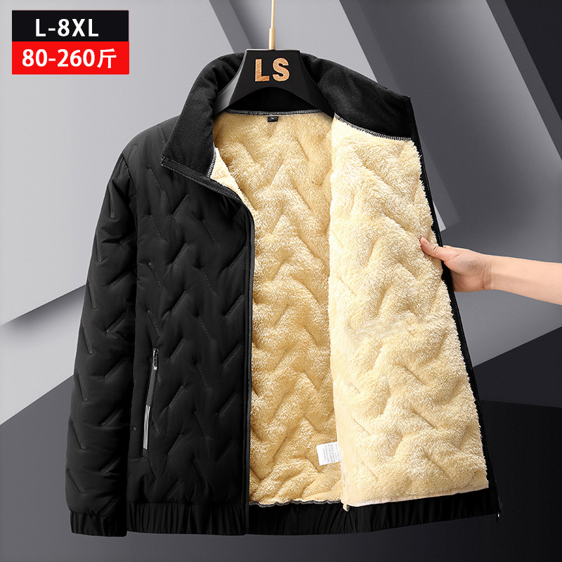 Men's fleece jacket, winter thickened fleece-lined coat, warm, loose fit, plus size, dad style.