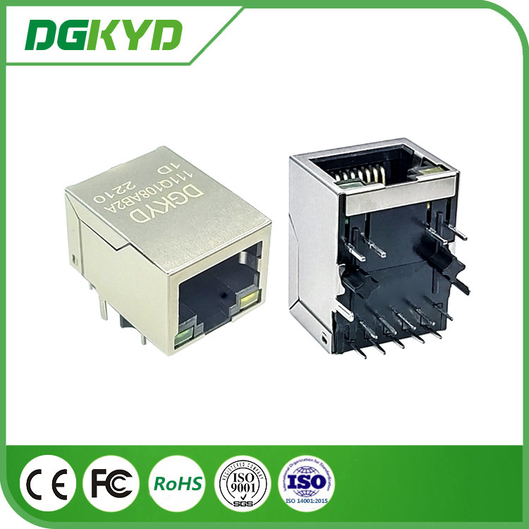 Gigabit Ethernet Connector Single Port 10p8c RJ45 Magnetic Jack Network Connector with LED