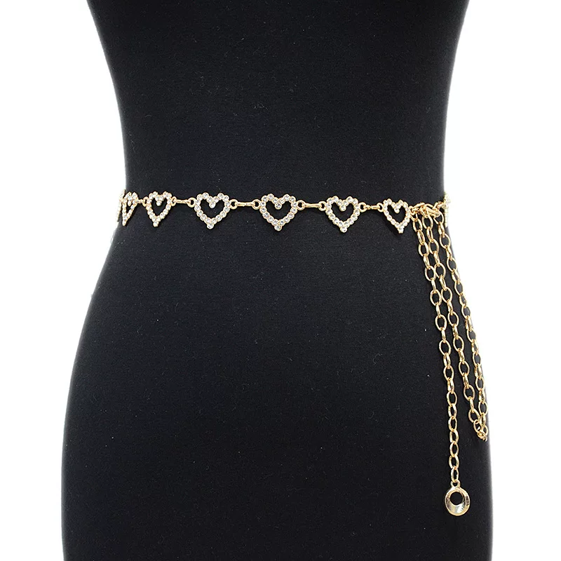 Stone inlay heart shaped, belt, suitable with a skirt, chain, European style, slim fit