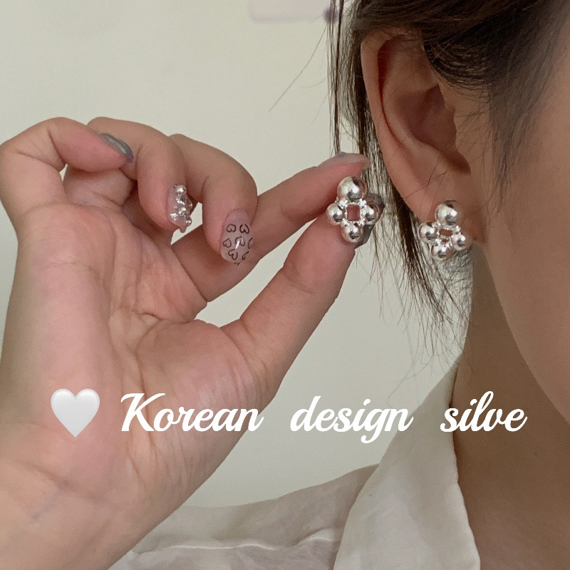 韓國ins風簡約氣質耳飾 S925純銀 個性圓珠耳釘 小眾高級感女款