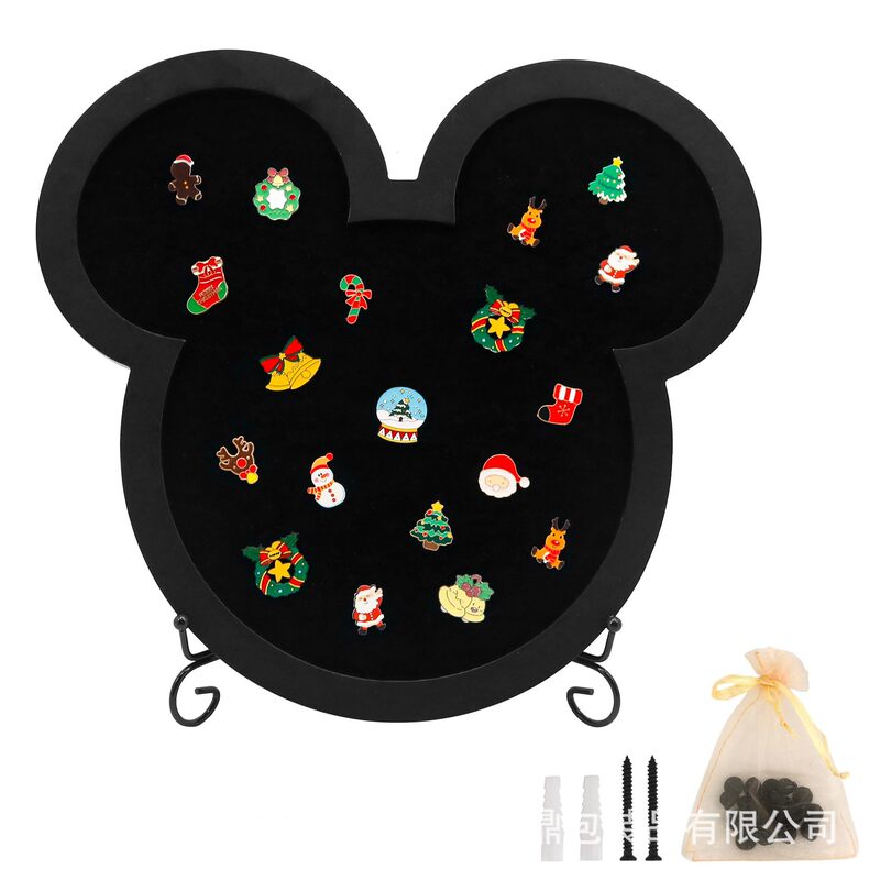 Wooden Mickey Mouse brooch collection rack, wall-mountable enamel pin display frame, badge display stand Wooden Mickey Mouse brooch collection rack, wall-mountable enamel pin display frame, badge display stand