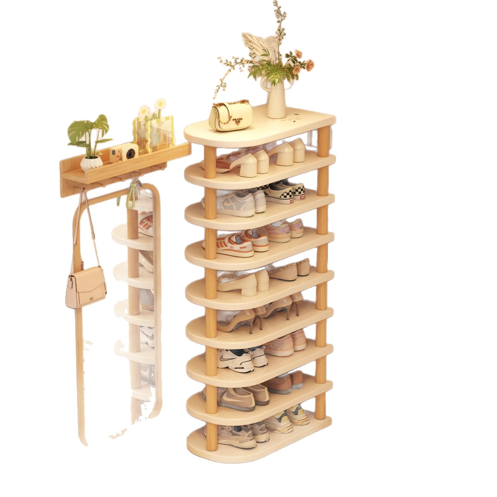 Estante de zapatos multicapa puerta doméstica nuevo estante de almacenamiento interior pequeño y estrecho artefacto de ahorro de espacio simple gabinete de zapatos domésticos