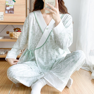 Lace-up Moon Clothes Pajamas Women's Summer Wearing Thin Pure Cotton Postpartum Lactation Home Clothes Pregnant Women's suit
