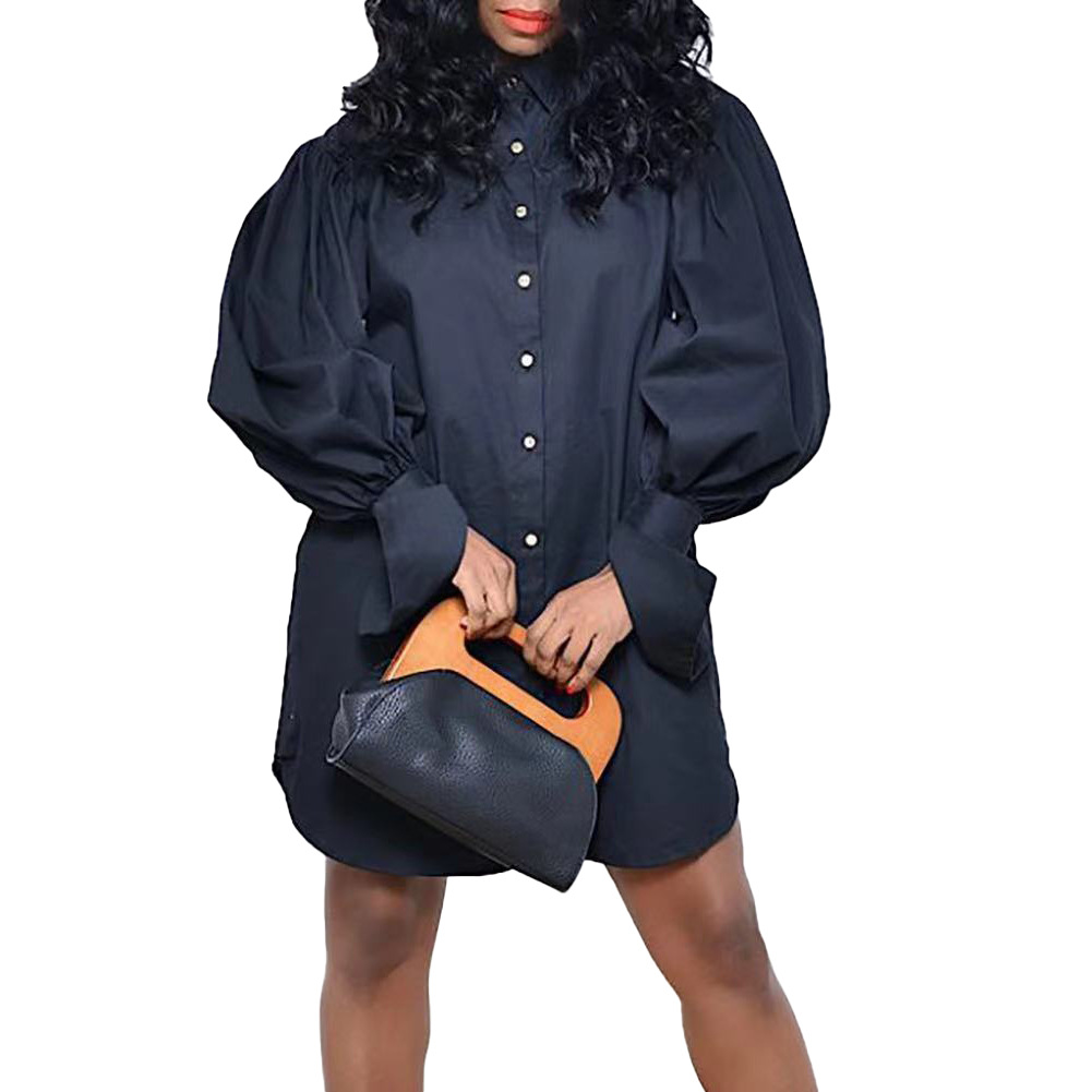 Women's Casual Loose Fit Long-Sleeve Solid Color Dress