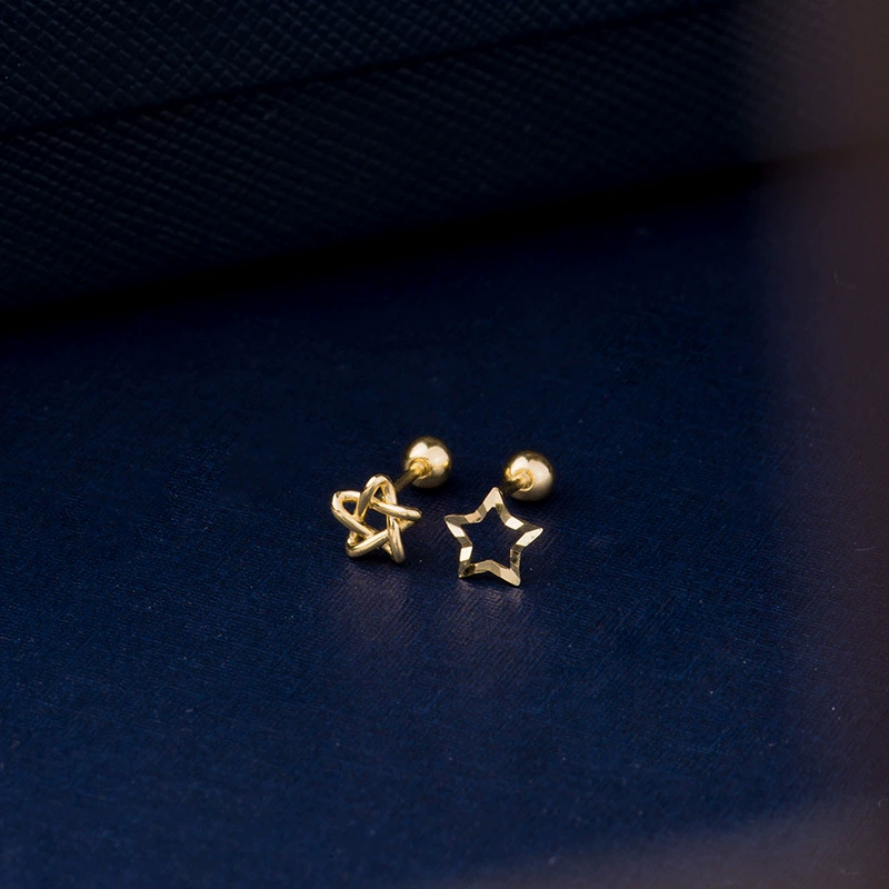 14K золото Винт серьги женские звезды уха иглы серьги уха кости ногтей Золото 22695 22696