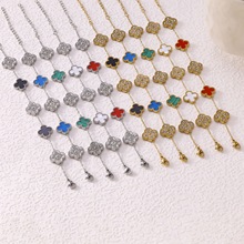 跨境电商网红时尚四叶草锆石三钻二贝手链女贝壳潮个性设计新款