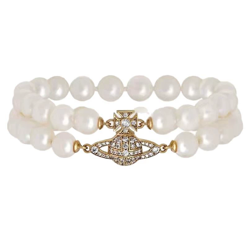 Classic retro bracelet pearl, diamond encrusted