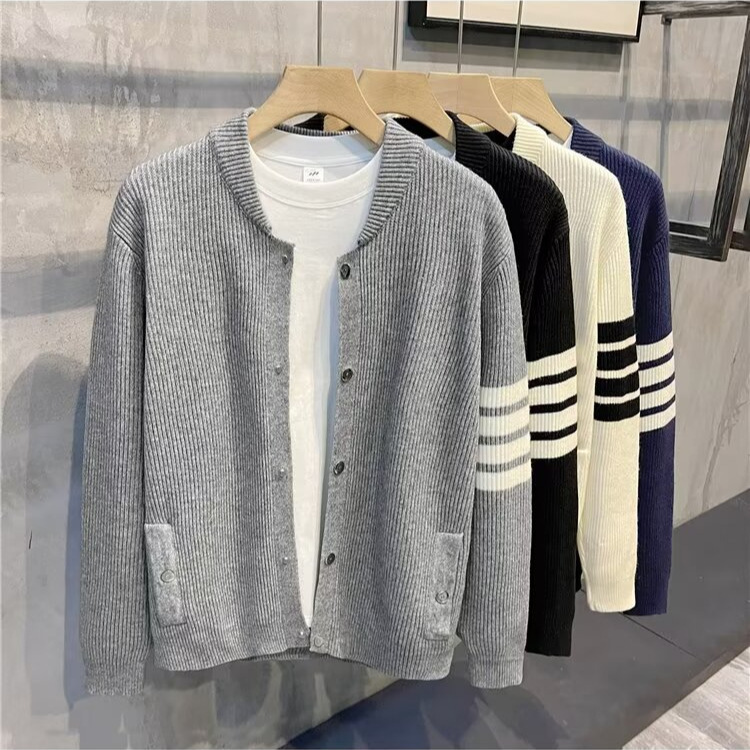Autumn and Winter New Classic Four Bar Couples Striped Collar Jacket Ins Same Style Casual Sweater TB Knitted Cardigan Autumn and Winter New Classic Four Bar Couples Striped Collar Jacket Ins Same Style Casual Sweater TB Knitted Cardigan