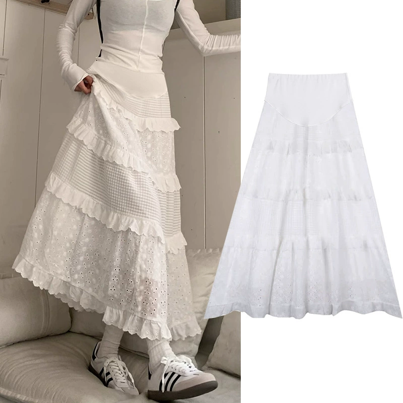 2024 белая юбка для беременных на весну и лето Новая супер сказочная юбка с пушистым тортом нежный стиль длинная юбка для беременных Юбка A- Line