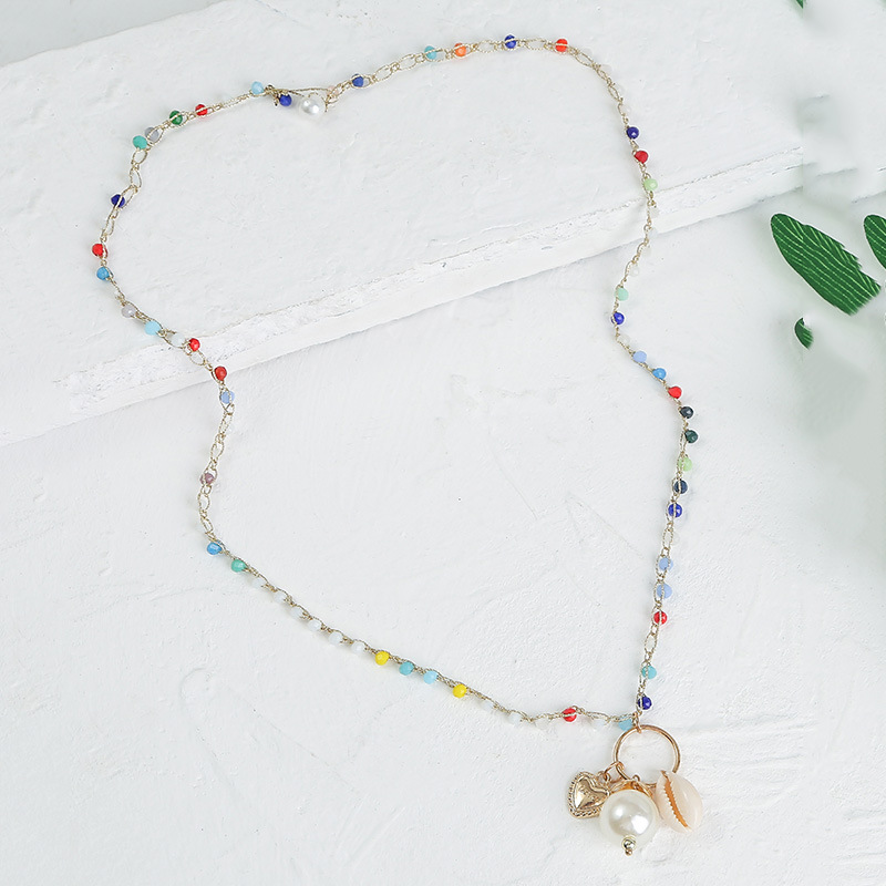 Bohemian trend woven shell beaded pendant long crystal necklace wholesale Nihaojewelry