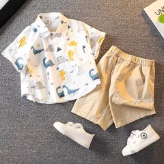 男童夏裝襯衫短袖套裝2024新款兒童炸街網紅寶寶夏季洋氣酷帥衣服